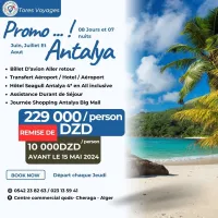 promo sejour antalya été 2024 a partire de 229000 dzd