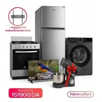 Pack Mariage  Réfrigérateur Midea 414L + Machine à Laver Condor 6KG + Cuisinière Cristor 4 Feux + TV Continental 32" + Pétrin Multismart OFFERT
