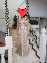 Caftan sari rose poudre 2 pièces + ceinture