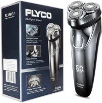FLYCO Rasoir Electrique Homme, Rechargeable Etanche Technologie Wet&Dry, 3D Têtes Rotatives avec Tondeuse barbe et écran à LED Intelligent pour Adolescent/Adult - FS339EU, Gris Clair