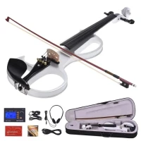 Ammoon Violon électrique 4/4 pleine grandeur en bois massif Violon électrique transparent avec code violon en ébène (blanc)