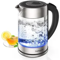 Homgeek Bouilloire électrique 1,7 L bouilloire 2200 W ébullition rapide sans BPA verre borosilicaté