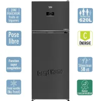Réfrigérateur 620L BEKO NoFrost 2 portes AFF Dark Inox - 