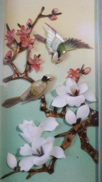 antiquites-collections-petit-tableau-cadre-vintage-chinois-oiseaux-en-nacre-feuillages-et-relief-staoueli-alger-algerie