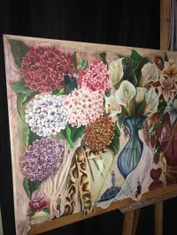 tableau cadre sur toile peinture 100% acrylique fleural réalisation à main