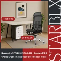 Pack Bureau 1.40 ou 1.60 & Chaise Ergonomique