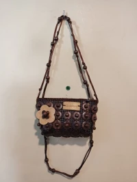 Joli petit sac en perles bois et bois de coco fait main Guadeloupe
