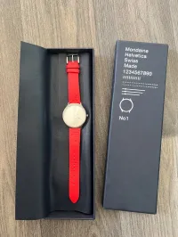 Montre Mondaine Helvetica Light, Montre en Cuir Rouge Original Swiss made  