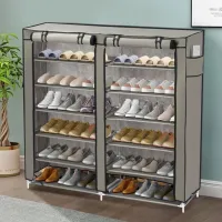 حامل و منظم الأحذية بـ12 رف مزود بستار مزدوج Porte-Chaussures A 12 Étagères ]