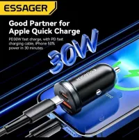 Chargeur auto USB A, type C essager original+ câble 30 w 