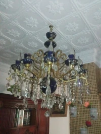 Lustre oriental 10 lampes de porcelaine et Cristal 