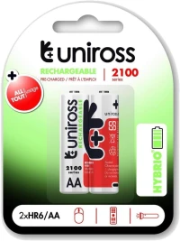 Uniross 2 Piles Rechargeables AA/HR6 2100 NIMH HYBRIO, 1.2V