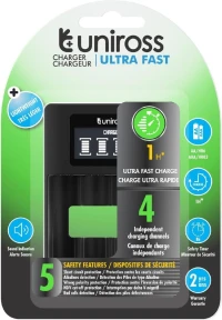 Uniross Chargeur de Batterie LCD Ultra Rapide pour 1 à 4 Piles Ni-MH 1.2V AA AAA
