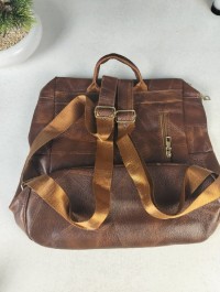 Sac à dos rétro en cuir synthétique pour femme marron - حقيبة ظهر نسائية من الجلد