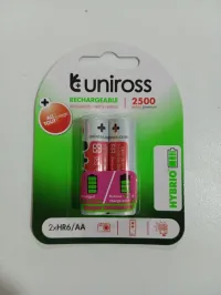 2 Piles Rechargeables Uniross 2*AA/HR6 2500 NIMH HYBRIO,