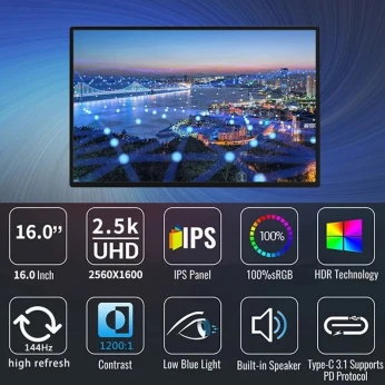 Ecran portable ips 16 pouce 2k 2560 x 1600 144 hz Freesync neuf