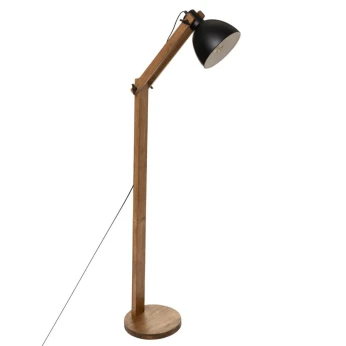 Lampadaire arc "Cuba" noir, métal & bois H158 cm