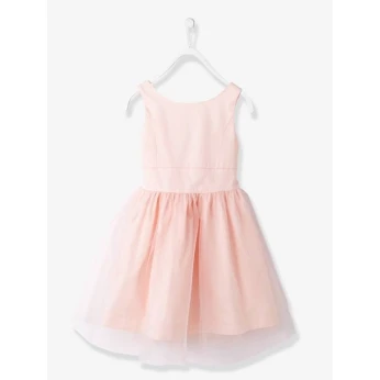 Vertbaudet Robe De Cérémonie Fille En Satin Et Tulle - Rose Poudré