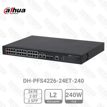 Switch 24 Port Fast Ethernet PoE 240W, 2 x Gigabit Combo (RJ45/SFP), mangeable, rackable
