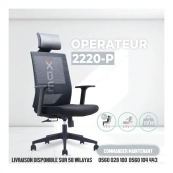 CHAISE OPERATEUR - REPOSE TETE - ERGONOMIQUE - FILET - RH-2220-P