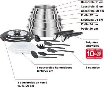 Seb Batterie de cuisine Seb compact inox 20 pieces