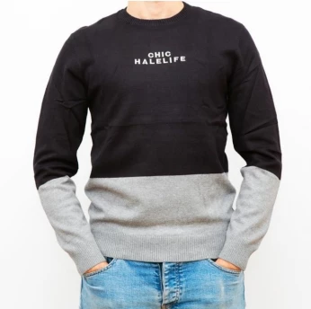 Pull Homme Sweater Bloc En File de coton Style Décontracté très Confortable-Noir