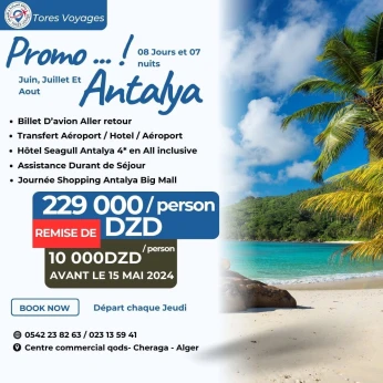 promo sejour antalya été 2024 a partire de 229000 dzd