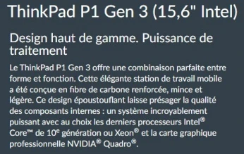 LENOVO THINKPAD P1 GEN 3 I7 10875H 64GO 3TB SSD NVME QUADRO T1000 ECRAN 15.6 4K UHD + 16 GO SD