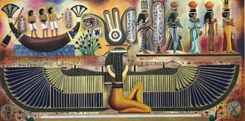 Cadre sur toile peinture acrylique à main. tableau peinture style egyptian