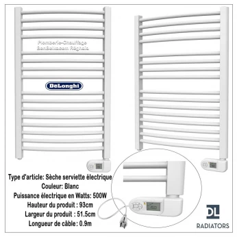 Sèche-serviette électrique DL Delonghi blanc 500W