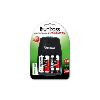 Uniross Compact Chargeur Mural pour AA / AAA /9V PP3 Rechargeable Batteries Avec 4 Piles AA 2100mAh