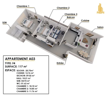 Vente Appartement F4 Oran Oran 2