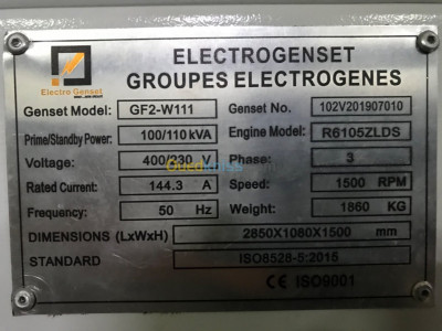 Groupe Électrogène RICARDO 100/110 KVA DISPONIBLE 