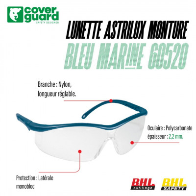 lunette de sécurité astrilux monture bleu marine coverguard