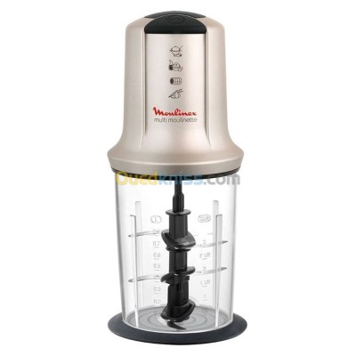  Mini Hachoir 3EN1 MOULINEX AT718A Multi Moulinette XXL, 0,8 ml- Argent - 500W - 2 VITESSES