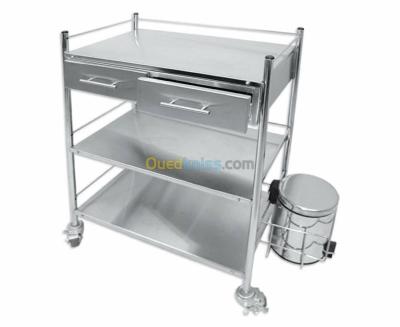 GUÉRIDON EN INOX À (03) ÉTAGES-TIROIRS