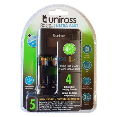 Chargeur pile UNIROSS ULTRA FAST 1-2h LCD AA / AAA USB UCU005