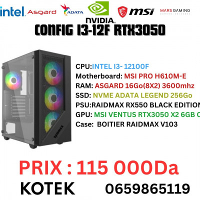 CONFIG PC GAMER I3-12100F RTX 3050 16GO RAM 256GO NVME