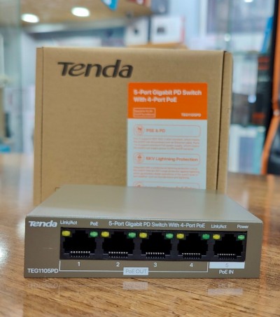 Switch Tenda 05 Ports Gigabit + 04 POE 63W TEG-1105P