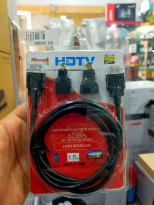 Kit Cable HDMI MM+ Adaptateur MICRO et MINI HDMI 1.5M