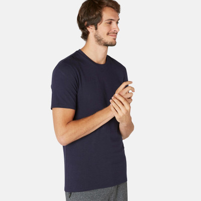 DOMYOS T-shirt fitness manches courtes slim coton col rond homme bleu noir