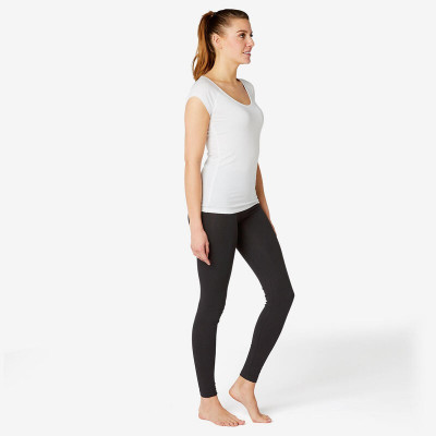 DOMYOS Legging fitness long coton extensible femme - Fit+ noir