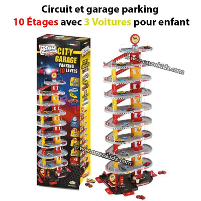 Circuit et garage parking 10 Étages avec 3 Voitures pour enfants | FARO