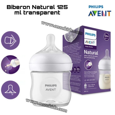 Biberon Natural 125 ml transparent + tétine Réponse Naturelle