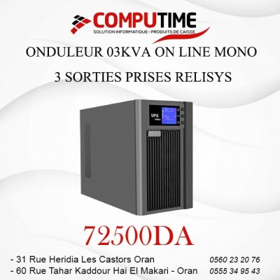 ONDULEUR 03KVA ON LINE MONO  3 SORTIES PRISES RELISYS