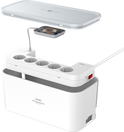 Boîtier multiprise sans fil Ldnio avec 5 prises d'alimentation 2 ports USB puissance de 2500W
