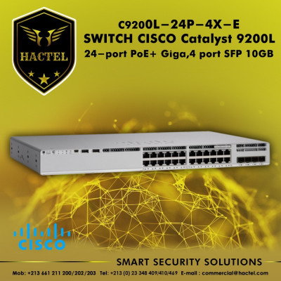 Switch Cisco catalyst C9200L-24P-4X-E , 24 ports giga PoE , 4 ports sfp 10gb