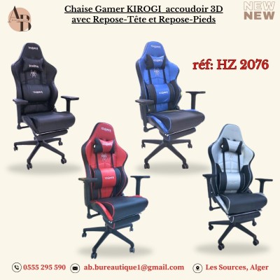 Chaise Gamer KIROGI avec accoudoir 3D , Repose-Tête et Repose-Pieds