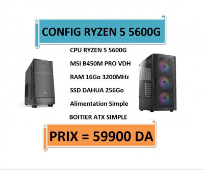 CONFIG RYZEN 5 5600G / MSI B450 / 16GO 3200MHz / SSD 256Go