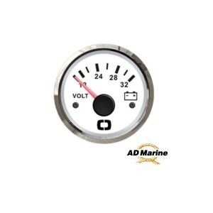 Voltmètre 18/32 V blanc/polie pour bateau 